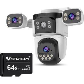 VSTARCAM Three-Lens Security Camera Outdoor & 64GB SD Card Class 10 Flash Memory Card for Security Cameras
