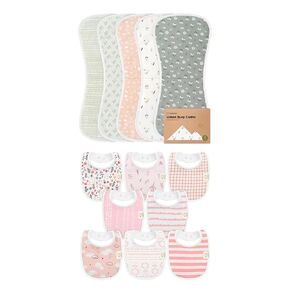 Keababies 5-Pack Burp Cloths for Baby Boys and Girls and 8-Pack Baby Bibs for Girls & Boys - Ultra Absorbent Burping Cloth, Burp Clothes, Newborn Towel - Teething Baby Bibs for Boy, Girl