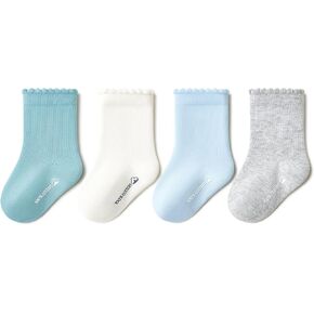 Umelok Baby & Toddler Cotton Crew Socks 4-Packs for 1-6 Years Boys Girls-Treasable كل يوم جوارب الكاحل