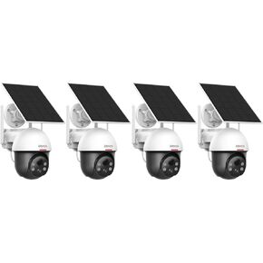 Dekco 2K Solar Security Camera Wireless Outdoor ، 360 درجة بانوراميك PTZ نظام المراقبة المنزلية مع الأضواء وإنذار الصوت ، الرؤية الليلية ، الكشف عن الحركة ، الحديث 2 ، يتطلب 2.4 جيجا هرتز واي فاي