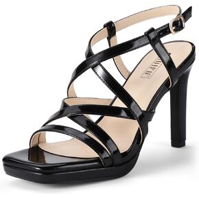 IDIFU IN4 Platform Heels High Strappy Slingback Stiletto Open Square Toe Heel Wedding Bridal Prom Party Heeled Sandals Dress Shoes For Women Comfortable Sexy Fashion Heels