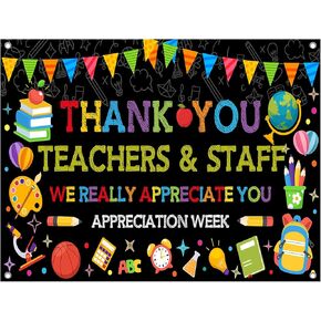 71x42inch Thank You Teachers Staffs Backdrop, Appreciation Week Polyester Photography Background for Parties, Thank You for All You Do Photo Booth Prop Decorations