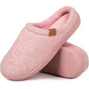 FamilyFairy Womens Slip On Memory Foam Slippers Comfy Knit Bedroom House Shoes for Indoor Outdoor Gentle Pink,5-6