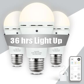 3 Pack Rechargeable Light Bulbs with Remote Control, Battery Powered Emergency LED Light Bulb 3 Color Shift Dimmable 120 Volt 9W for Power Outage Blackout Camping Hurricane