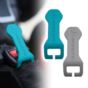 Bucklebee Easy Car Seat Buckle Release Aid for Children Unbuckle Car Seat Release Tool - Button Pusher - Opener for Nails - (Teal and Gray)