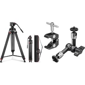 NEEWER TP74 74" Video Tripod with Fluid Head, QR Plate, Aluminum Heavy Duty Camera Tripod Professional for DSLR Cameras Camcorders, Max Load 17.6lb/8kg, ST15C 6"/15cm Adjustable Magic Arm Included