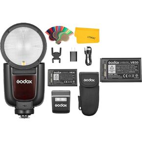 GODOX V1 Pro V1Pro S Round Head Camera Flash for Sony, 2.4G TTL Sony Speedlite HSS 1/8000s, 2980mAh Li-ion Battery, Detachable Sub Flash SU-1, HSS Speedlight with GODOX VB30 Lithium Battery Pack