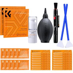 K&F Concept Camera Lens Cleaning Kit - 15ml Sensor Cleaner, Lens Pen Brush, Air Blower, Microfiber Cleaning Cloths & Full-Frame Sensors Cleaning Swabs for DSLR & Mirrorless Cameras