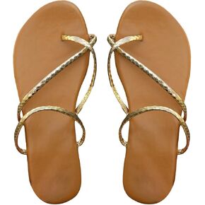 GORGLITTER Women's Metallic Strappy Flat Sandals Open Toe Criss Cross Slide Sandals Flip Flops
