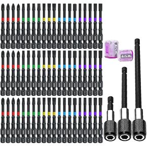 Impact Bit Set, (65Pcs) Hex Shank Screwdriver Bit Set, Cross, Square And Hexagon Shank Screwdriver Bit Set With Drill Bit Extender And Magnetizing/Demagnetizing Ring, Power Tool Accessories