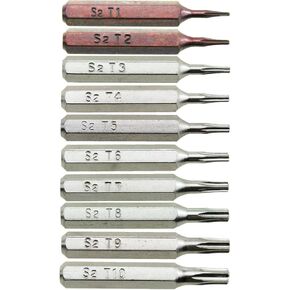 TAODAN 10PCS 28mm S2 Alloy Steel Miniature Cutterhead Set T1 T2 T3 T4 T5 T6 T7 T8 T9 T10 Split Screwdriver Bits Suitable for Car Engines Computer Cable TV Box