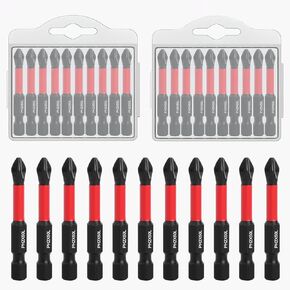 2 Pack 10pcs Magnetic Anti-Slip Phillips #2 Impact Screwdriver Bit Set, S2 Steel with CNC Machined Tips for Power Drills