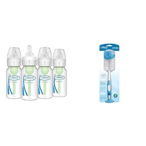 Dr. Brown’s Anti-Colic Options+ Baby Bottles, Narrow, 4 oz, 4pack & Reusable Sponge Baby Bottle Cleaning Brush with Suction Cup Stand, Scrubber and Nipple Cleaner, Blue 1-Pack