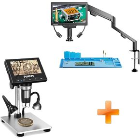 TOMLOV 3D Digital Microscope for Soldering: Magnetic Dual Lens Micro Scope TM3K-3D for Adult, Coin Microscope with Flex Arm+DM4S