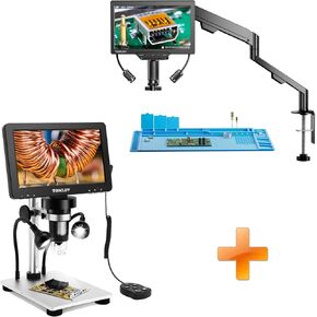TOMLOV 3D Digital Microscope for Soldering: Magnetic Dual Lens Micro Scope TM3K-3D for Adult, Coin Microscope with Flex Arm+DM9