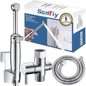 SonTiy Brass Handheld Bidet Sprayer for Toilet, All Metal Cloth Diaper Toilet Sprayer Bidet Attachment with Backflow Preventer, Adjustable Water Jet Spray, 7.2" Bidet Wand, Chrome