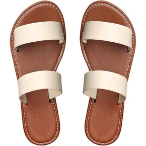 GORGLITTER Women's Crisscross Bridal Dressy Sandals Leather Open Toe Cute Slide Flat Sandals