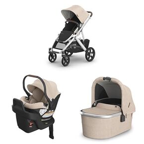 UPPAbaby Travel System - Vista V3 Stroller + Aria Lightweight Car Seat Combo -Bassinet, Toddler Seat, Rain + Bug Shield, Car Seat, Base with Load Leg + Infant Insert Included – Declan (Oat Mélange)