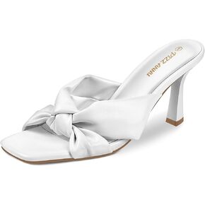 PIZZ ANNU Women's Ariana Knotted Heels Sandals Square Open Toe Heeled Sandal High Stiletto Mules Slip on Comfortable Cute Casual Dress Pumps Shoes