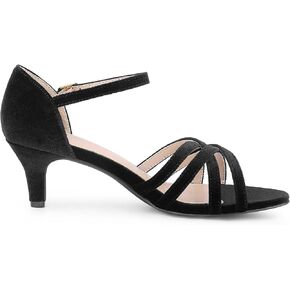 Perphy Kitten Heels Sandals Velvet Strappy Heeled Dance Shoes for Women