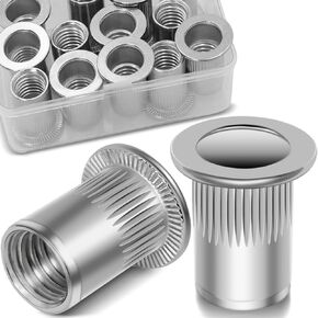 Metric & SAE Rivet Nut Assortment Kit(300 Pcs), M3 M4 M5 M6 M8 M10 M12#8-32#10-24 1/4"-20 5/16"-18 3/8"-16 304 Stainless Steel Rivnut Set UNC Flat Head Nutsert