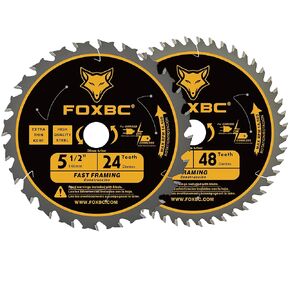FOXBC 5-1/2" Circular Saw Blade 24T 48T Fast Framing for Wood Cutting with 1/2", 5/8", 10mm and 20mm Arbor - 2 Pack