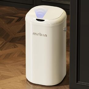 Metal Automatic Tall Kitchen Trash Can with Lid, 18L / 4.8gal Slim Motion Sensor Waste Basket, Touchless Electric Garbage Bin for Office and Bathroom, Cream White