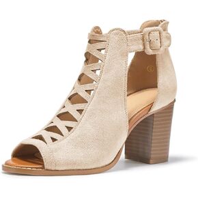 Liyuandian Womens Chunky Heel Open Toe Ankle Strap Zipper Back High Heel Sandals