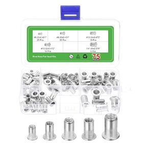 uxcell 100Pcs Rivet Nuts, #6-32, #8-32, #10-24, #10-32, 1/4"-20 Aluminum Alloy Insert Nuts Knurled Body