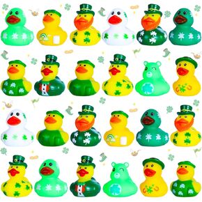 24 Pcs St. Patrick's Day Rubber Ducks,Jeeps Ducks for Ducking,2" Mini Duckies Bath Toys for Kids St. Patrick's Day Party Favors Car Dashboard Decoration Gift Exchange