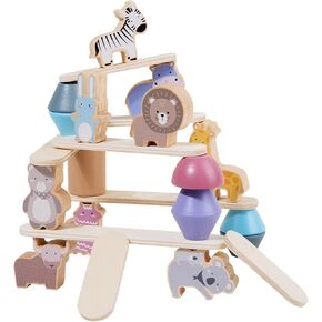 16 PCS Wooden Animals Stacking Games Toy,Educational Montessori Toys for 3 4 5 Years Old Boys Girls,Toddler Birthday Gifts Balancing Building Block Activity Toy for Kids