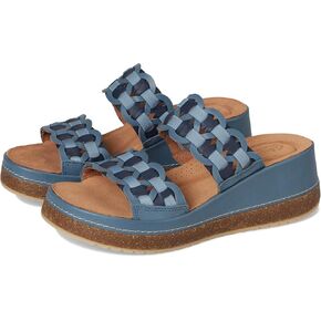 Clarks Women's Kassanda Mule Wedge Sandal, Blue Combi Leather, 8.5