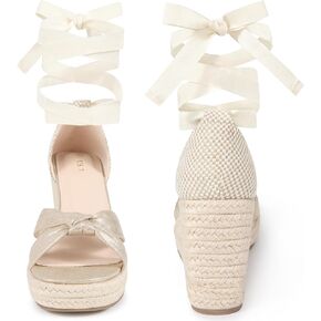 Perphy Lace Up Platform Espadrilles Wedges Heel Sandals for Women