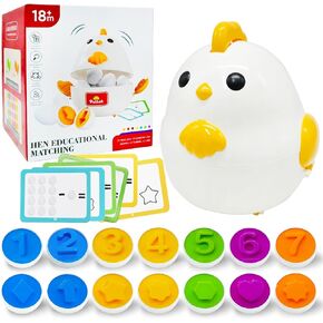 Kimicare Chicken Easter Matching Eggs Toys, Easter Basket Stuffers with 24 PCS Eggs Color and Shape Recoginition Sorter Puzzle Cards Educational Easters Gifts