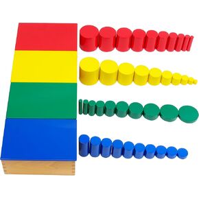 Hidoggy Montessori Knobless Cylinders(Set of 4), Early Educational Material Sensorial Toy for Toddler 3+, Preschool Learning for Kids Boy Girl Gift