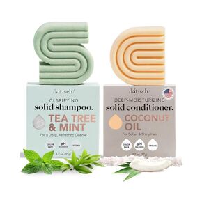 Kitsch Tea Tree Solid Shampoo & Coconut Oil Conditioner Bar, Shampoo and Conditioner Set for Clarifying Grease & Deep Moisturizing, Natural Organic, Paraben & Sulfate Free - 2 pack