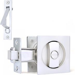 Dontay 2 Pack Pocket Door Privacy Lock, Flush Handles, 2-3/8" Backset, (Bed/Bath) Latch, Recessed Knob, Hardware for 1 3/8" to 2 3/16" Thickness Door (Including Edge Pull, Satin Brass, Round)