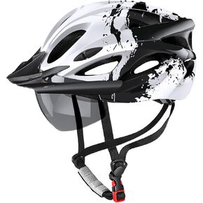 Bike Helmet with USB Rechargeable LED Light Detachable Goggles and Sun Visor, Mountain & Road Bicycle Helmets for Men Women Adult Cycling Helmets