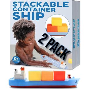 Splashez 2 ألعاب حمام القوارب ، ألعاب حمام للأطفال والأطفال الصغار الذين تتراوح أعمارهم بين 1-3 ، لا توجد حفرة عائمة مع كتل التراص لحوض استحمام الأطفال ، حمام سباحة ، دش للبنين والبنات ، سفن مكونة من عبوتين