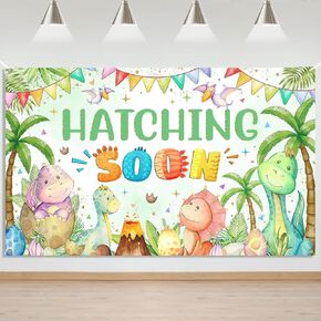 Mocsicka Dinosaur Baby Shower Backdrop Banner Hatching Soon Dinosaur Theme Baby Shower Backdrop Decorations for Boys Cute Dinosaur Baby Shower Background 70.8x43.3 inch
