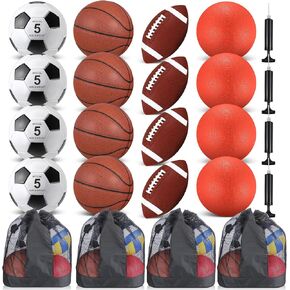 HyDren Sports Balls Set, Include Official Size Basketball Soccer Ball Football Playground Ball with Pump and Equipment Carry Bag for Teen Adult Christmas Operation Sports Gift