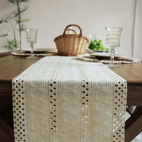 FunWheat Fall Table Runner with Tassels 60 Inches Long Burlap Farmhouse Boho Table Runners for Table Decoration for Home Decor(Jute Brown,12x60 Inches)
