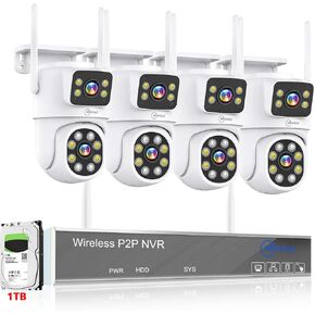 MOVOLS Wireless Security Camera System 5G/2.4G WiFi 4pcs 4MP Dual Lens Camera System,2K HD PTZ Dome Cameras System with Color Night Version, Motion Detection,1TB HDD, 16CH