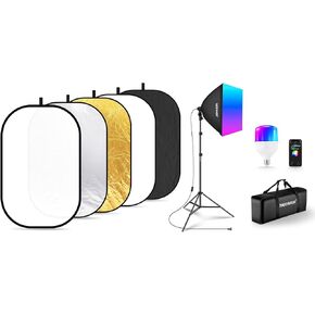 NEEWER 40"x60" Light Reflectors, Portable 5 in 1 Collapsible Multi Disc Translucent Silver Gold Black White Diffuser for Studio Outdoor Photography Lighting, NK800 RGB Softbox Lighting Kit Included