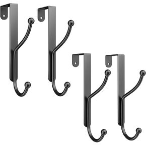 niffgaff Over Door Hook 4-Pack - Heavy Duty Door Hook with Support Pads, No Drilling Required, Anti-Rust Over The Door Hanger, 6.5 Inches Tall, Fits Doors Up to 1.7 Inches Thick, Alloy Steel, Black