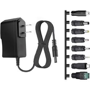 12V 1A Power Supply Adapter, 1000mA 12W AC/DC Adapter with 8 DC Plug Tips,12W AC Switching Adapter Charger for CCTV Camera, Light Strip, Routers, Speakers, Mini fan,Charger Power Supply Cord