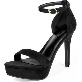 High Heels for Women 4.7 Inches, Black Stiletto Heels Open Toe Ankle Strap Heeled Sandals for Dressy Wedding Party