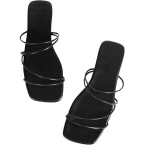 GORGLITTER Women's Criss Cross Strappy Sandals Dress Flats Open toe Summer Slide Shoes