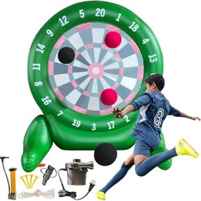6Ft Tall Giant Kick Darts Games Green Inflatable Giant Kick Darts Games,Jumbo Outdoor Soccer Green Target Dartboard with Soccer Balls and Air Pump for Sports Game Backyard Activity with Air Blower