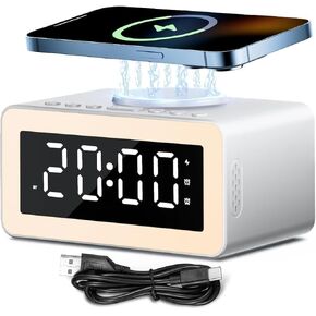 Dual Speaker White Noise Sound Machine, Wireless Charging Alarm Clock for Sleeping with 5.3 Bluetooth, Soothing Music, Dimmable Night Light, Sleep Timer, Ideal for Bedroom, Baby & Adults